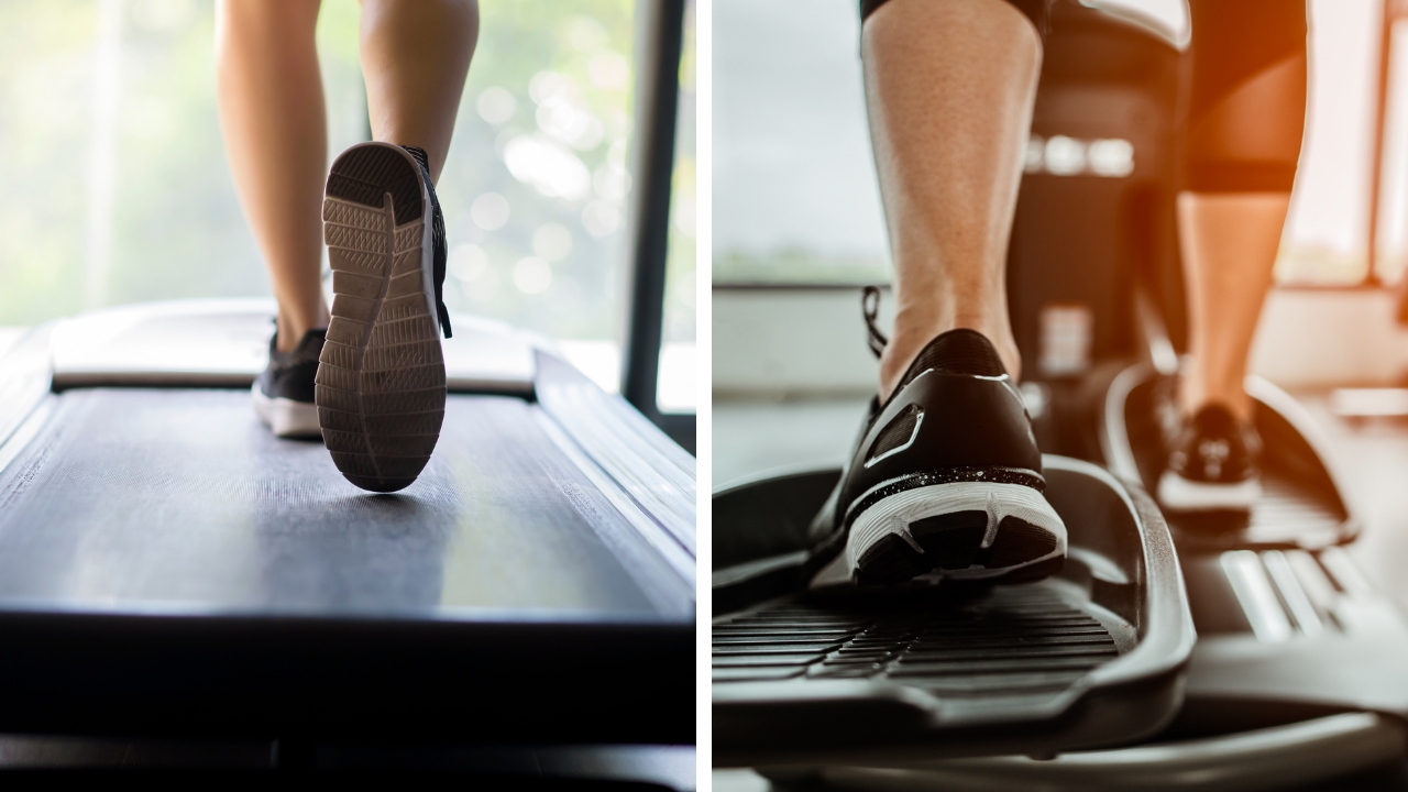 Osoba vežba na traci za trčanje i eliptičnom trenažeru